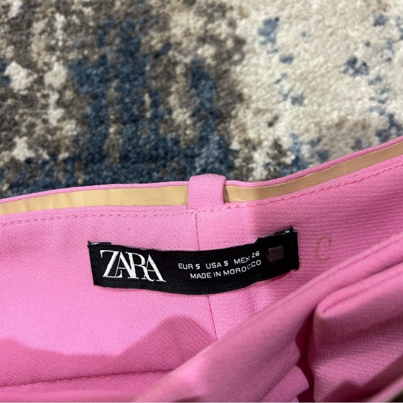 Zara Soft Pink High Waist Ankle Front Pleated Belted Trouser Pants Size Small - Picture 9 of 12